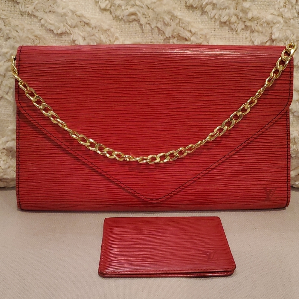 Louis Vuitton Red Epi Leather Clutch & Card Case Set